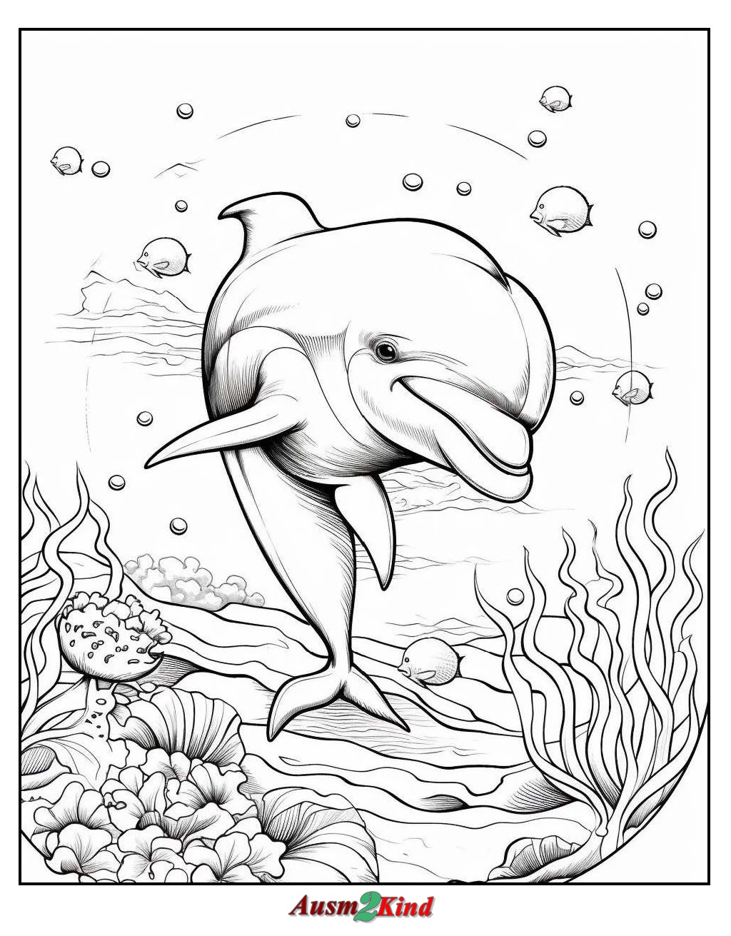 Schwierige Delfin Ausmalbild zum Ausdrucken