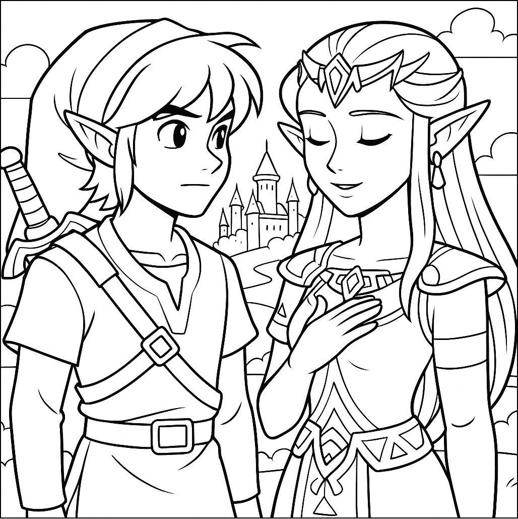 Ausmalbild Zelda Stil mit dem Symbol