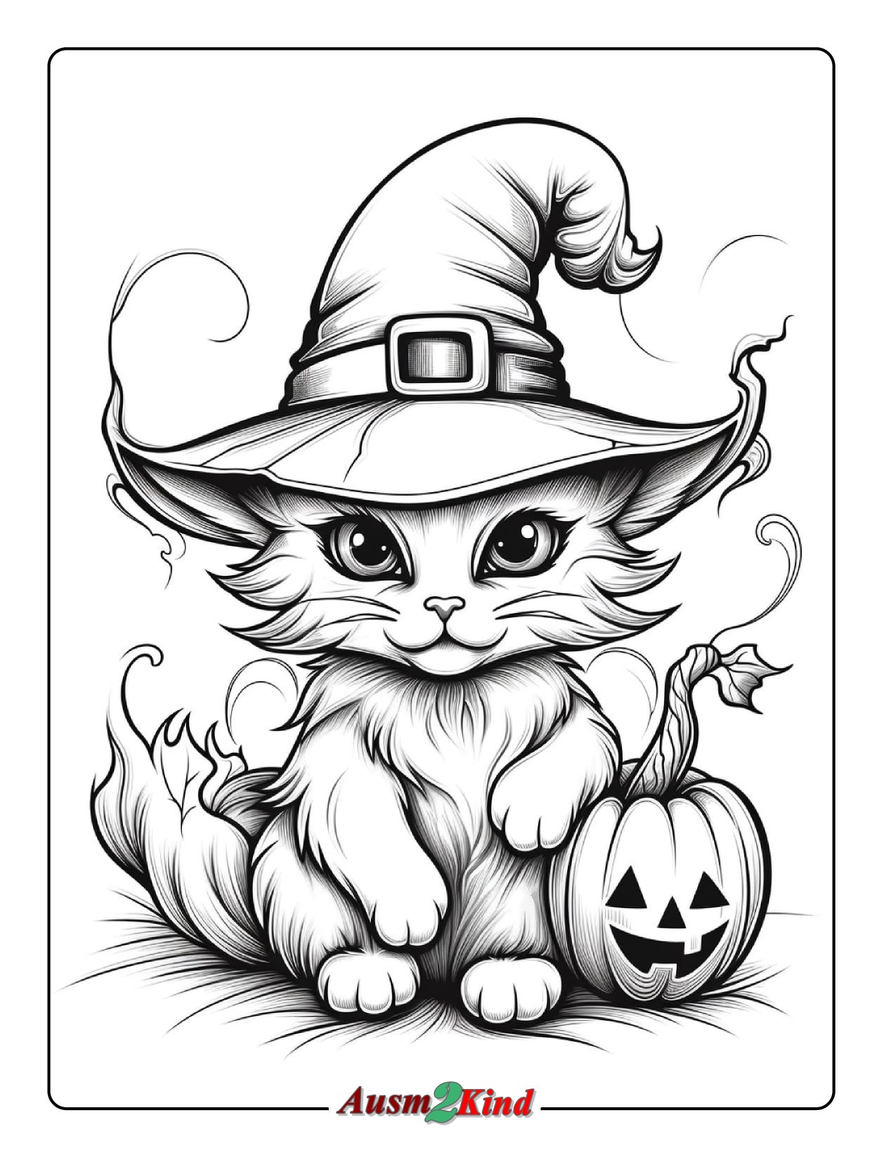Verzauberte Katze Halloween Ausmalbild kostenlos herunterladen
